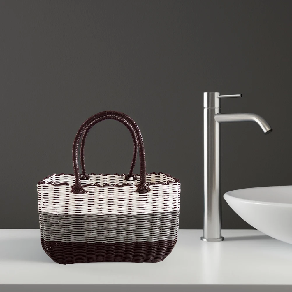 

Handwoven Medium Wicker Basket Picnic Bag Beach Tote Storage Organizer For Grocery Fruit Vegetable Sewing Bathroom Christmas