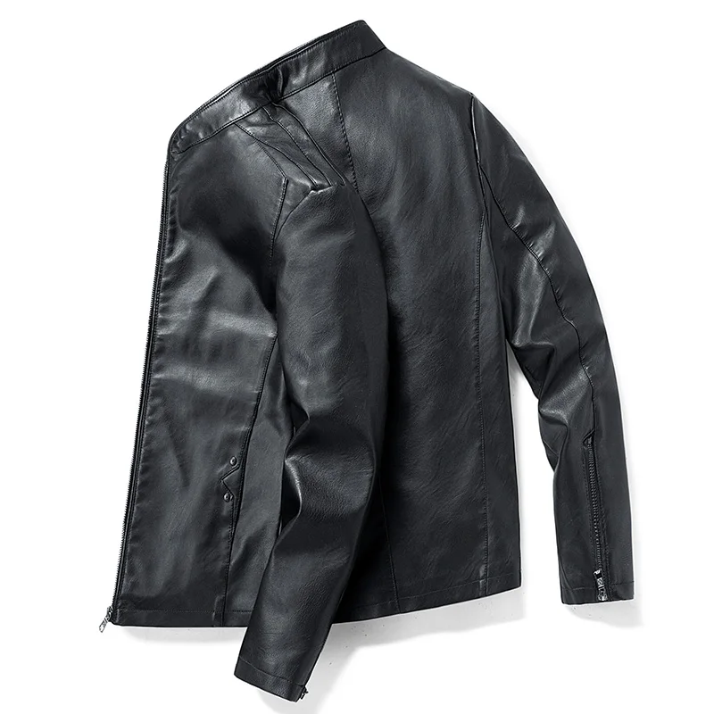 

New Top with Velvet Leather Jacket Men's Autumn Stand Collar Motorcycle Jacket Work Jacket Trendy Fashion PU Leather Jacket
