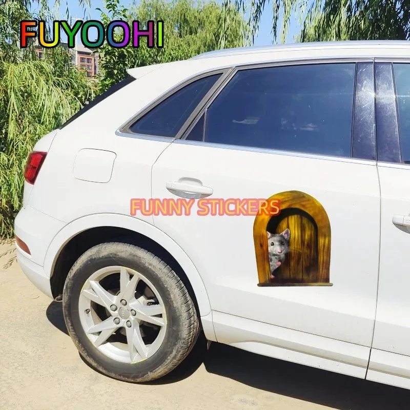 FUYOOHI Mouse Hole Window Vinyl Decals Waterproof Cartoon Home Decoration Living Room Decor Car Stickers Mural Art Poster
