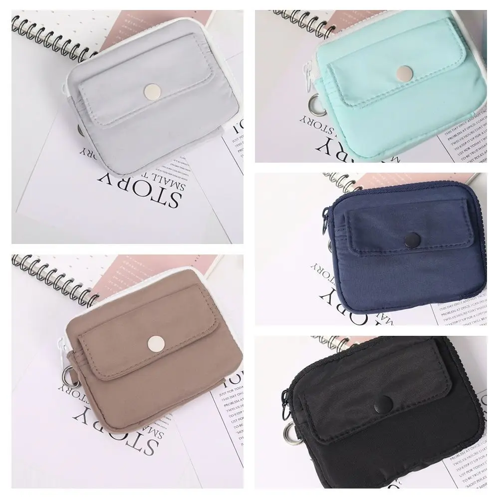 Simple Multifuctional Nylon Coin Purse Square Card Holder Earphone Bag Lightweight Zipper Mini Storage Bag Travel