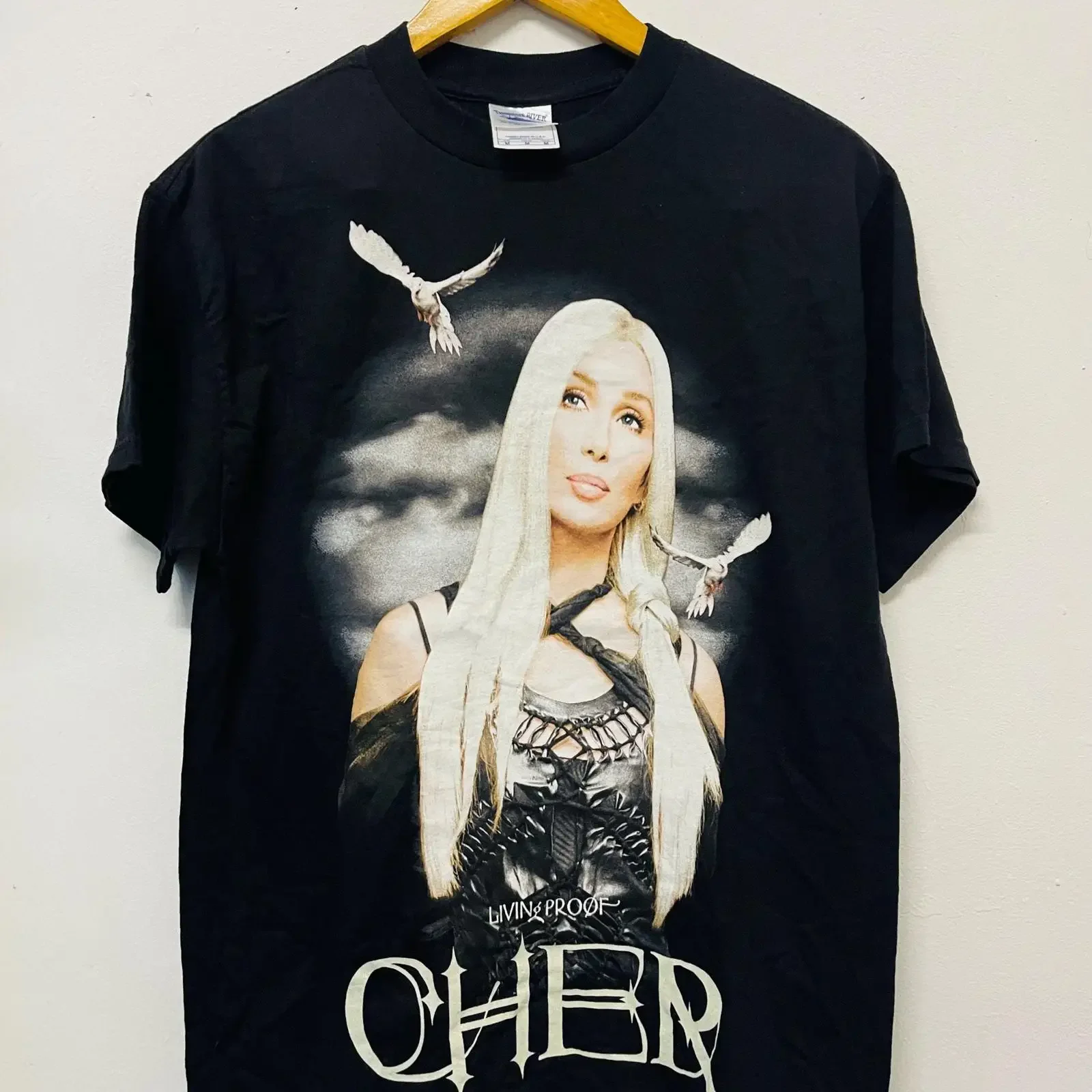 Vintage Y2K 2001 Cher Living Proof Solo Singer T Shirt Dance Pop Disco Rock Music Black Casual vintage Washed Breathable