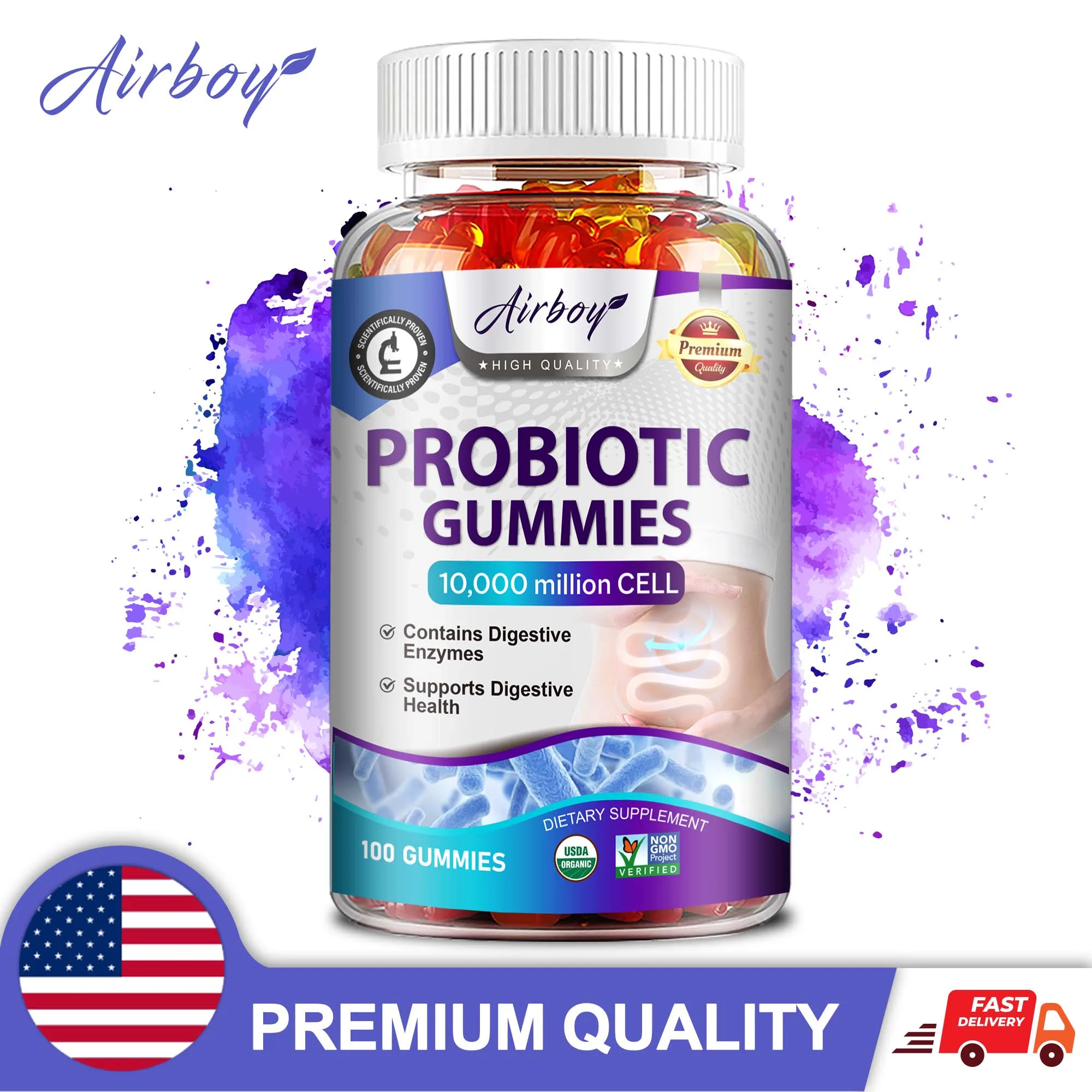 

Probiotic Gummies - Intestinal Health, Balance Flora, Reduce Bloating, Increase Energy Levels, Metabolism, Enhance Immunity