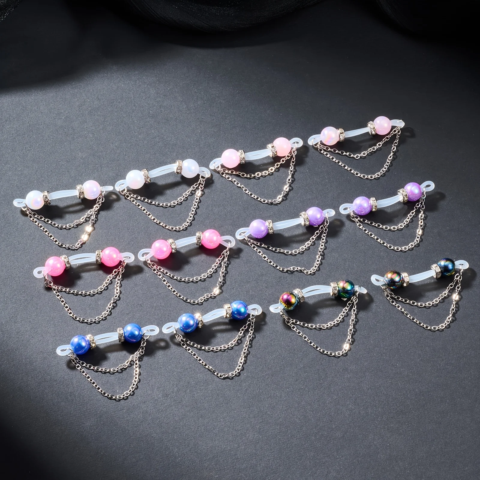 2 Exquisite Sparkling And Colorful Double Chain Fake Nipple Rings, Dopamine Color Series Fashionable And Cute Nipple Clips,