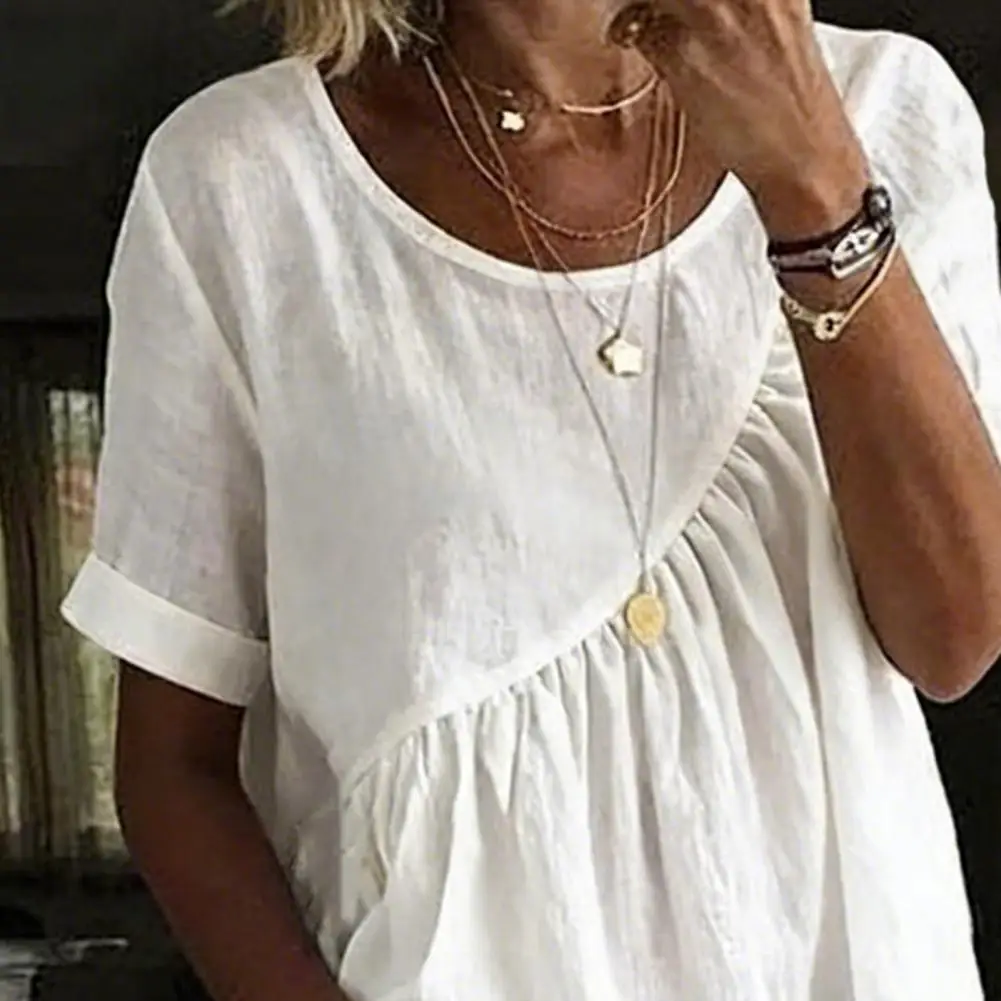 

Plus Size Temperament Loose Woman Shirt Fashion Casual Blouse Elegant Short Sleeve Woman Shirt Holiday Weekend Top