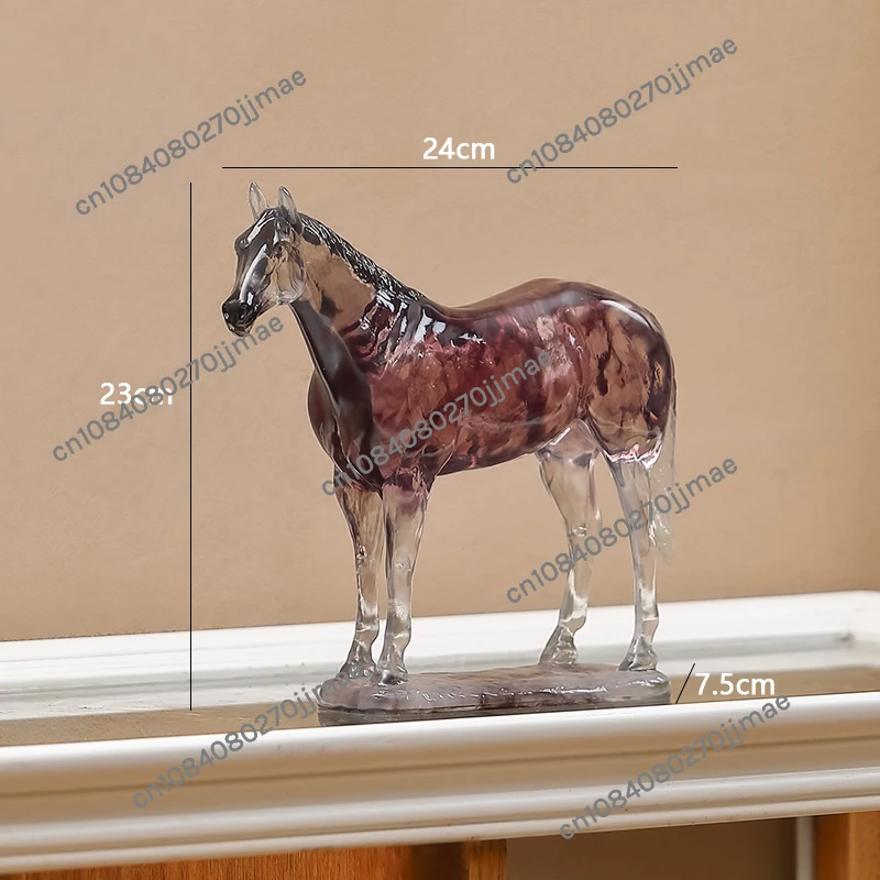 Estilo chinês estátua do cavalo de cristal, escultura animal, artesanato da resina, ornamento de mesa, decoração, artesanato