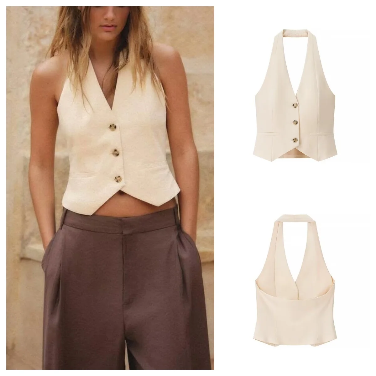 

European and American style 2025 summer new style temperament slim halter neck backless vest vest