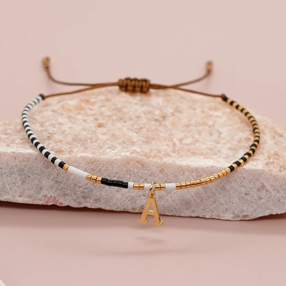 Bohemia Gift Minimalist Pulsera Gold Plated Charm Letter A-Z Women Handmade Friendship Fashion Jewelry Miyuki Seed Bead Bracelet