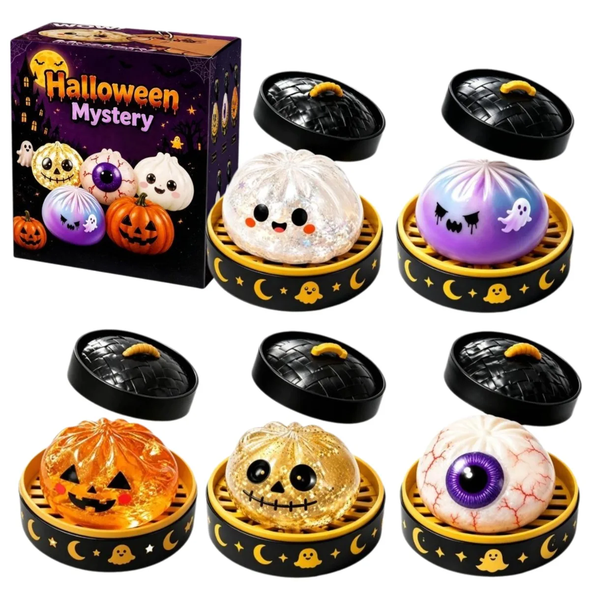 5.5cm Soft Squishy Dumpling Toy With Halloween Theme Steamed Box Slow Rising Funny Sensory Toy Decompression Squeeze Toy Gift 1