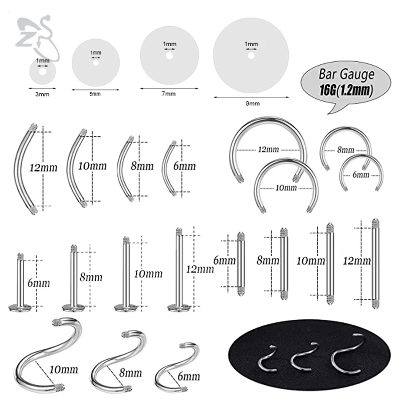 ZS 6-200PCS/Lot Silicone Piercing Healing Discs 16G Surgical Steel Lip Rook Daith Eyebrow Nose Ring Piercing Body Accessories