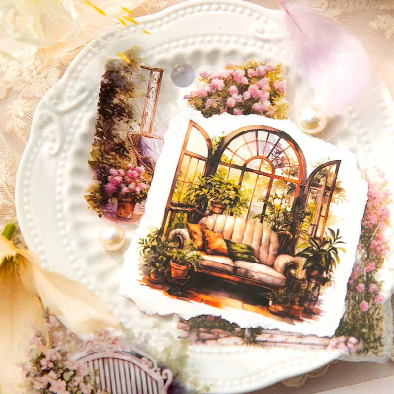 10 Stück Vintage INS Innenhof Thema PET Aufkleber Pack selbstklebend DIY Hand Konto Tagebuch Album Scrapbooking Material