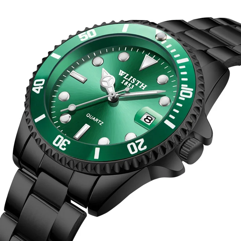 Men's Watches Business Stainless Steel Strap Green Quartz Watch Waterproof Calendar Luminous High Quality Wristwatch Relogios