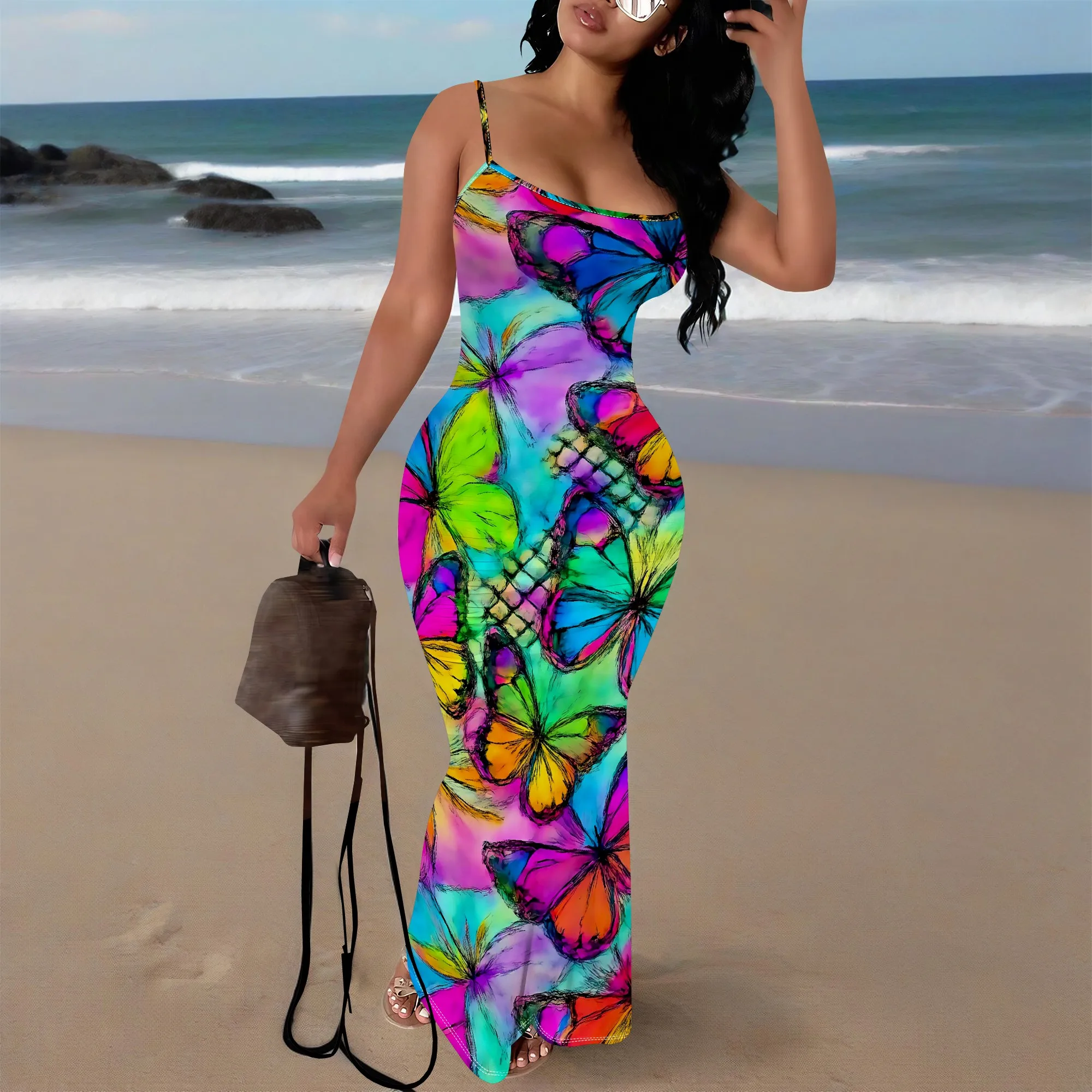

Colorful Butterfly Print Maxi Dress XS-3XL – 2025 Summer Vacation Dress Sleeveless Beach Party Outfit