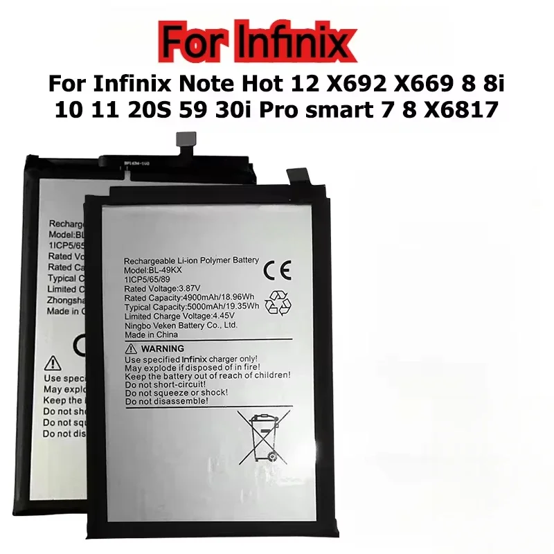 ل انفينيكس نوت الساخن 12 X692 X669 8 8i 10 11 20S 59 30i برو الذكية 7 8 X6817 BL-49JX BL-51BX BL-49LX BL-49NX بطارية 5000/5200mAh