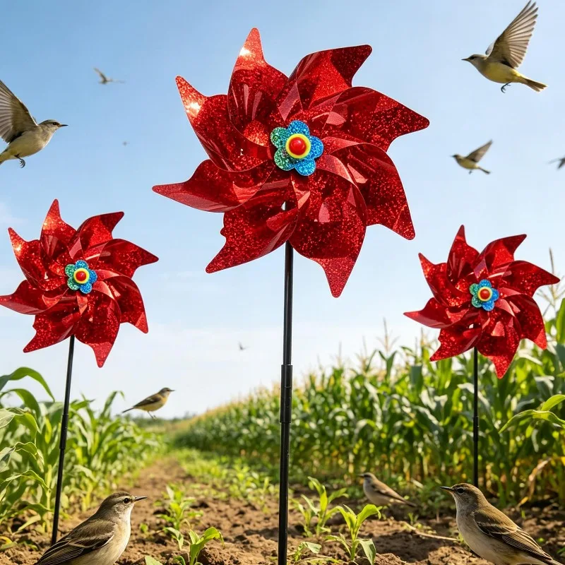 Shiny Laser Bird Repelling Windmill for Garden Reflective Sparkly Scarecrow Pinwheel Windmill Spinners Keep Birds Away Repellent