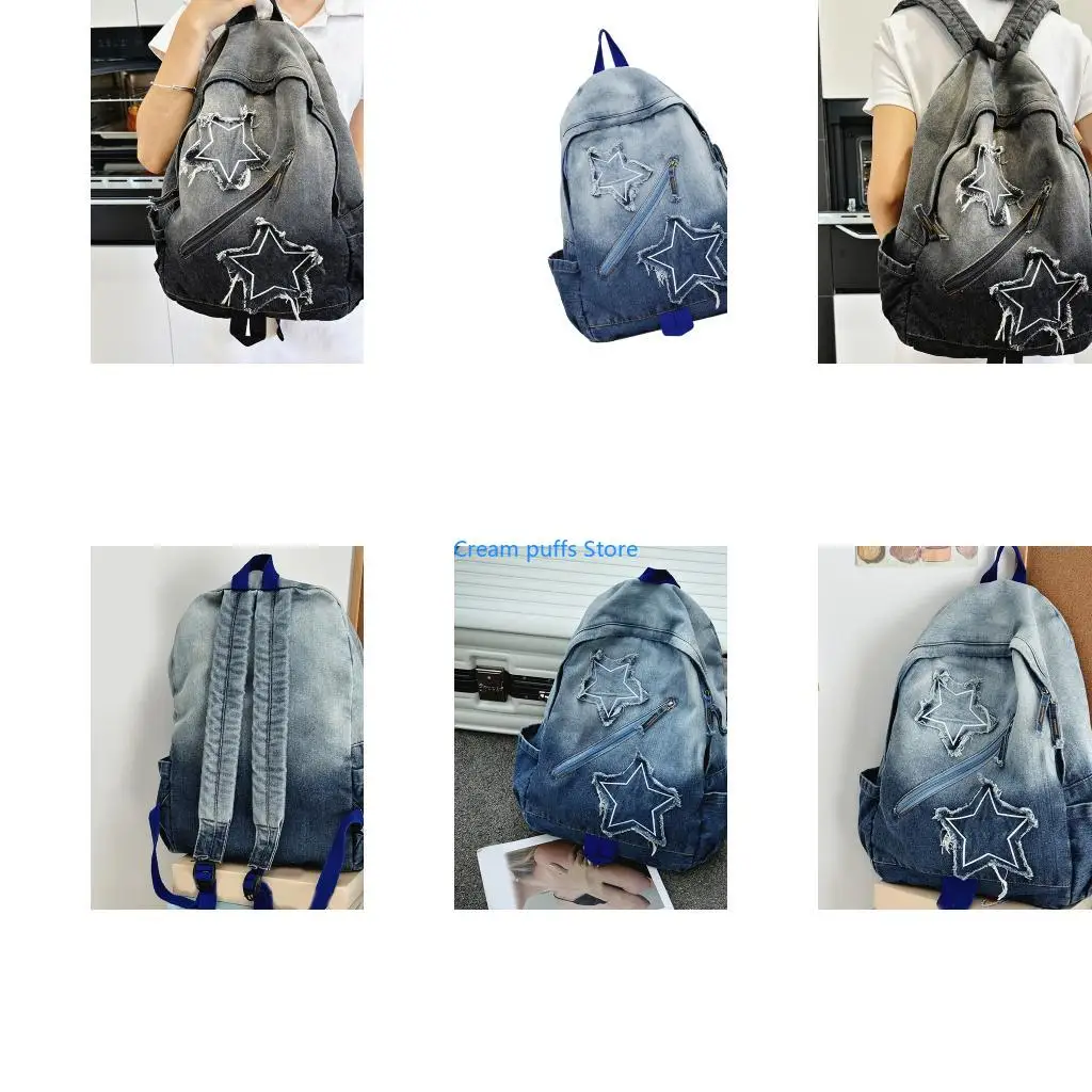 50LE Fashion Denims Backpacks Women Men Lightweight Casual Styles Jeans Laptop Backpacks Travel Daypack Rucksack for Work