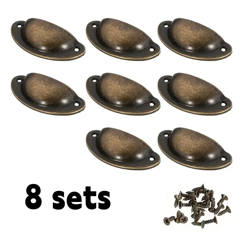 8pcs, Rustic Chic Antique Style Recessed Metal Pull Handles - Ergonomic Grip, Easy Installation, Painted Finish
