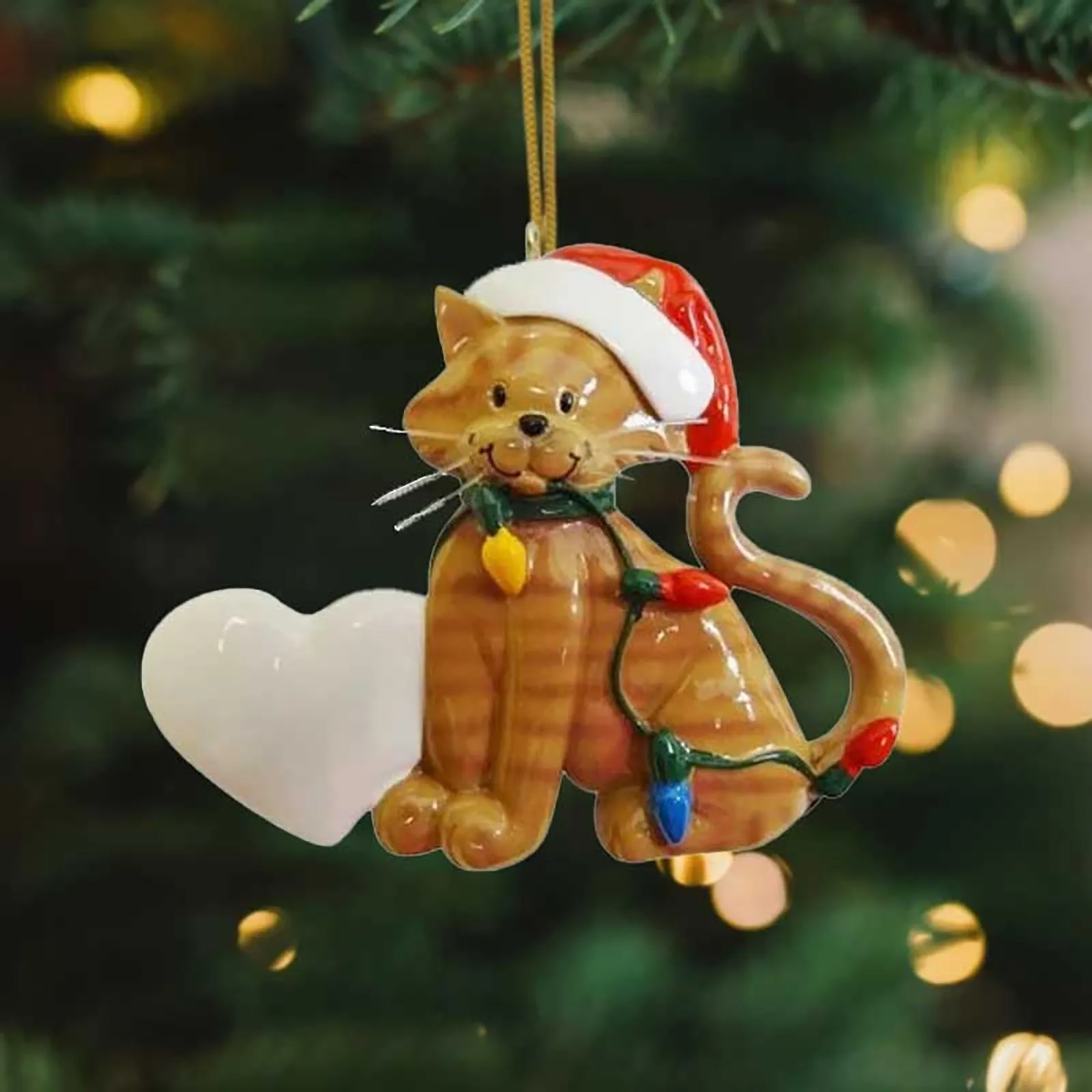 Ornement d'animal de chat de Noël, décoration de pendentif de dessin animé mignon, jouets de nouvel an, arbre de Noël créatif