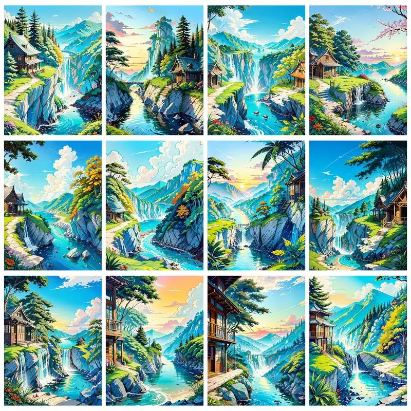 

RUOPOTY Diy Painting By Numbers Kit For Adults Mountains And Rivers Acrylic Paints Handpainted For Home Decor Painting With Fram