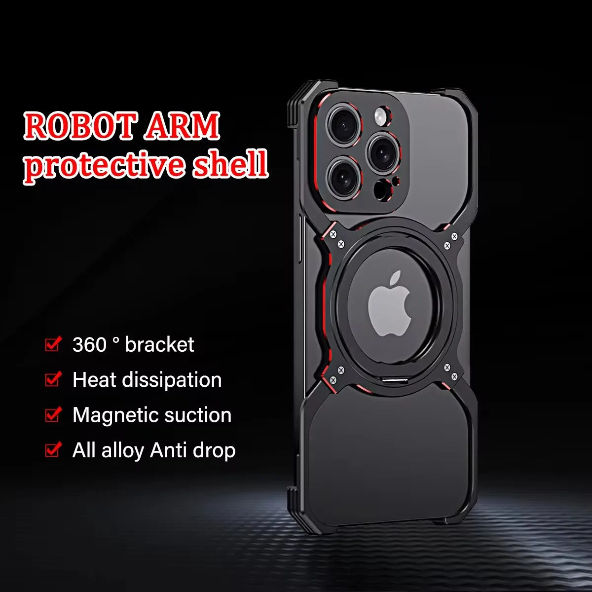 Ring Stand Shock-proof X Type magnetic phone case for iPhone 14 13 15 Pro Max with bumper metal heat shield base