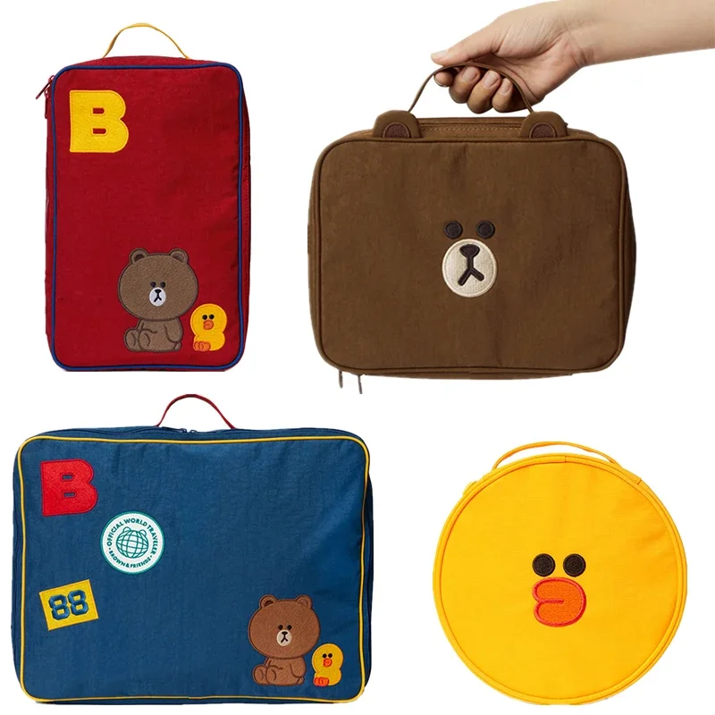 Line Friends Original Cartoon Brown Bear Sally Anime Travel Portable Storage Bag Kawaii High Capacity Nylon Wash Bag Pouch Gifts