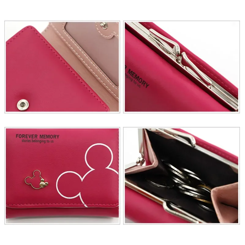 Disney Cartoon Mickey Mouse Wallet for Women\'s PU Leather Coin Purse Woman Mini Short Wallets Girls Bags Fashion Accessories