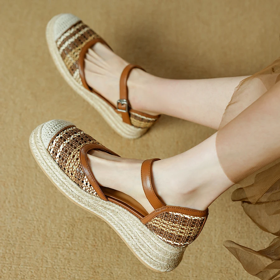 EAGSITY bohemian sandals pumps espadrilles wedges platform high heel shoes office lady casual comfortable women slingback heel