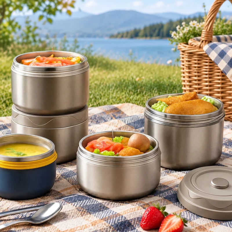 304 Stainless Steel Double-Tier Insulated Food Container with Carrying Bag, Portable Lunch Box for Work and Study