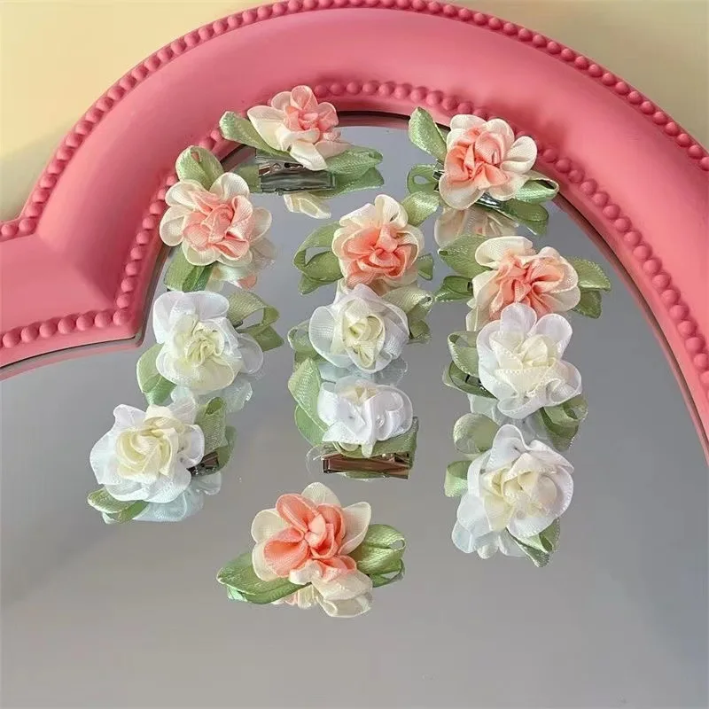 5 Pcs/Lot Sweet Summer White Pink Flower Hair Clip Hairpin Small Floral Barrettes For Women Girls Accessories