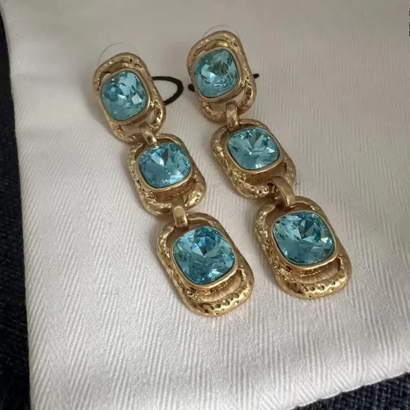 

Os New Styles Colorful Crystal Glass Long Stud Earrings and Ear-clips Ladies Evening Fashion Jewelry