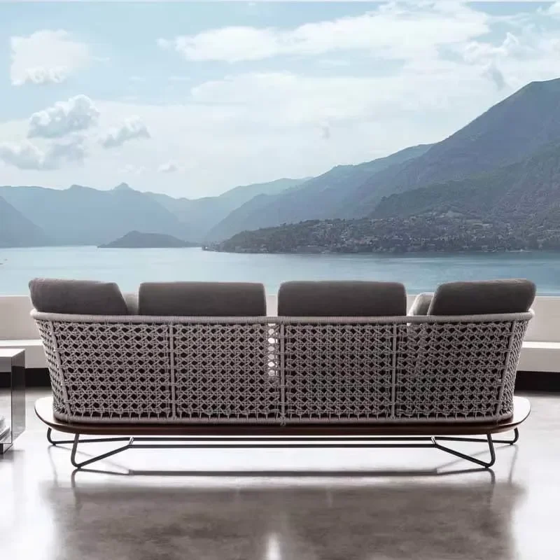 Outdoor Leisure Sofa Rattan Garden Balcony Courtyard Living Room Modern Minimalism Aluminum Alloy Furniture Three-piece Set