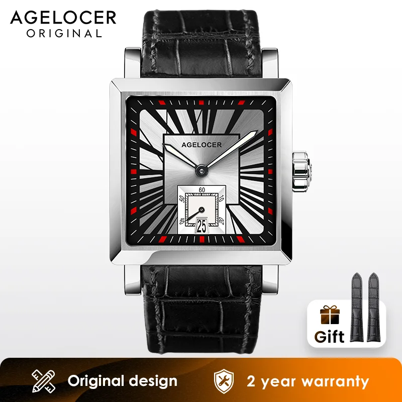 AGELOCER Original Codex Watch Men\'s Luxury Square Business Formal Automatic Mechanical Watch Birthday Gift for Men