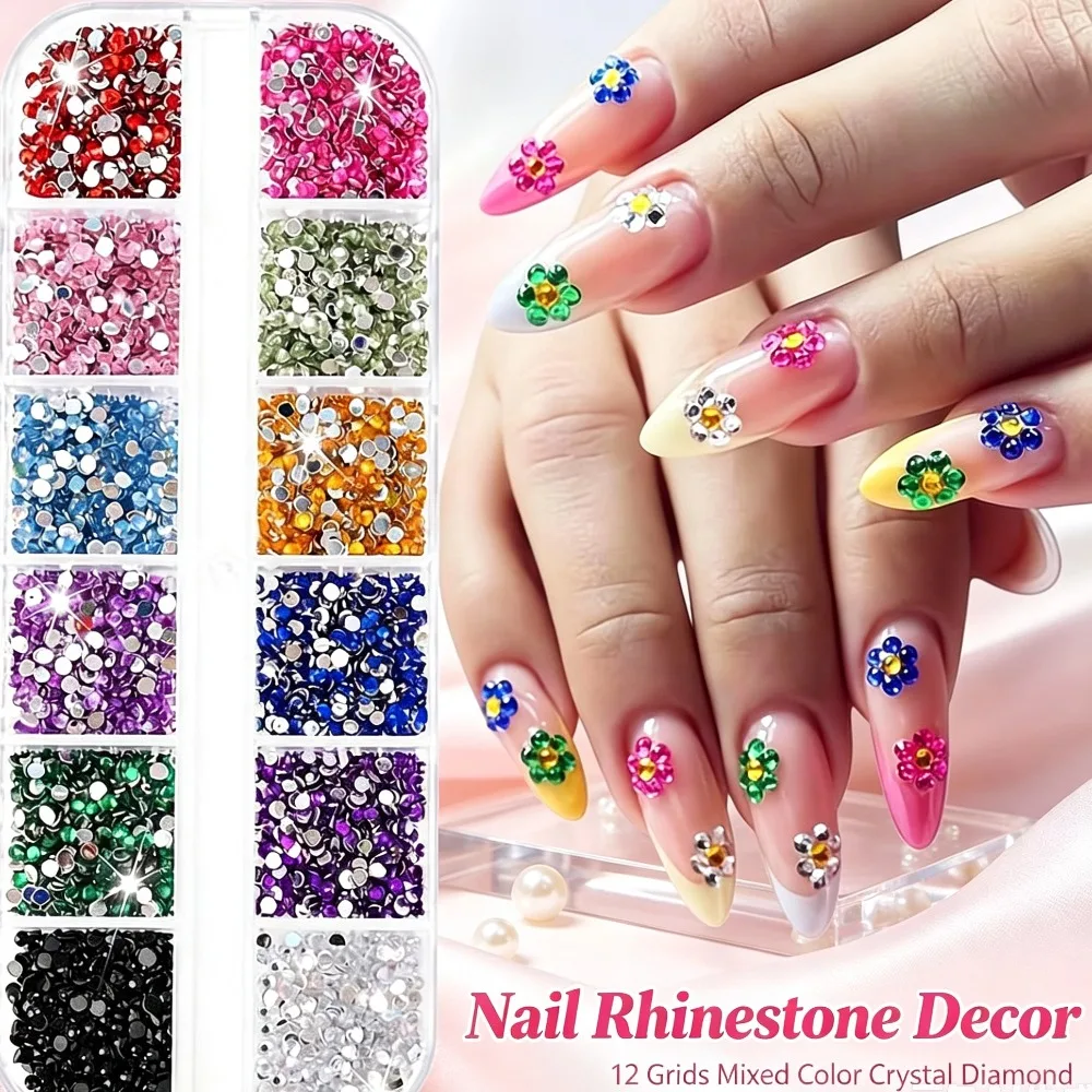 12 Grids Multicolor Nail Rhinestones Crystal Stones Shimmer Shining 3D Nail Charms DIY Manicure Accessories For Nails Crafts