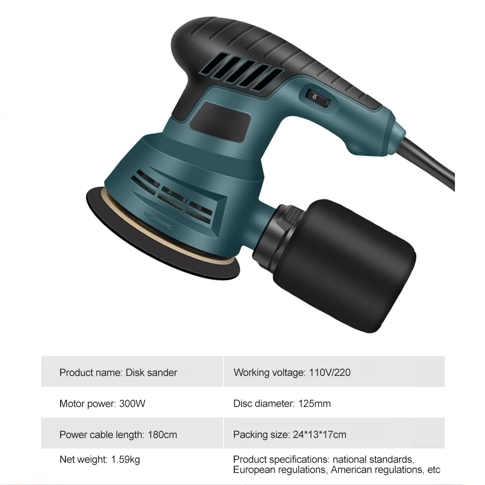 110V&220V Electric Sander Machine 300W Random Orbital Polisher  Variable Speed Sander with Sandpaper Car Polishing Machine