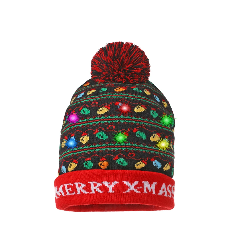 New Style! LED Christmas Hat Beanie Light Up Illuminate Warm Hat 48 Patterns New Year Snowman Sweater Hat Christmas Decorations