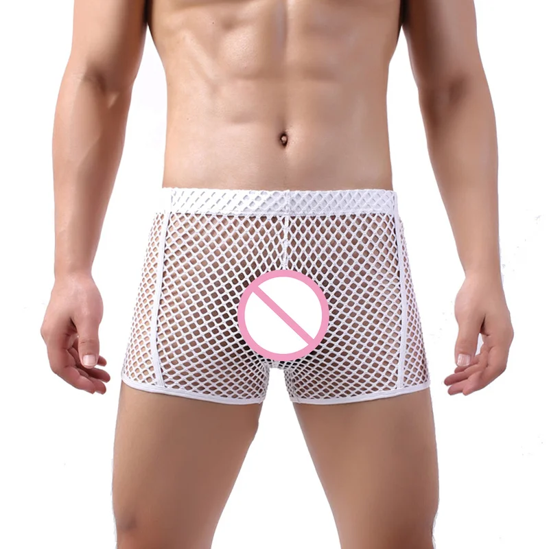 Sexy Mens Underwear Mesh Boxers Fish-Net See Through Boxer Shorts Breathable Underpants Male Panties Men Hollow Out Boxershorts