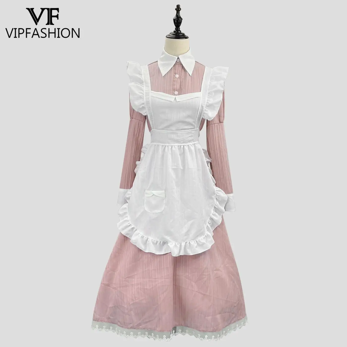 VIP FASHION Victorian Maid Dress Lolita Cosplay Costume Traditional British Long Apron Dress with Lace Trim Tea Party Uniform view 4