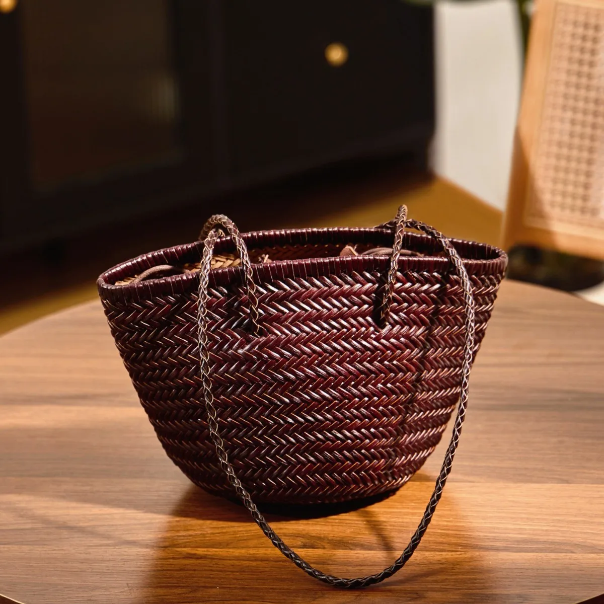 French Basket Bag With Woven Inner Pocket Shoulder Underarm Tote Bag Genuine Leather Large Vegetable  Brand Hand-woven Tote Bag