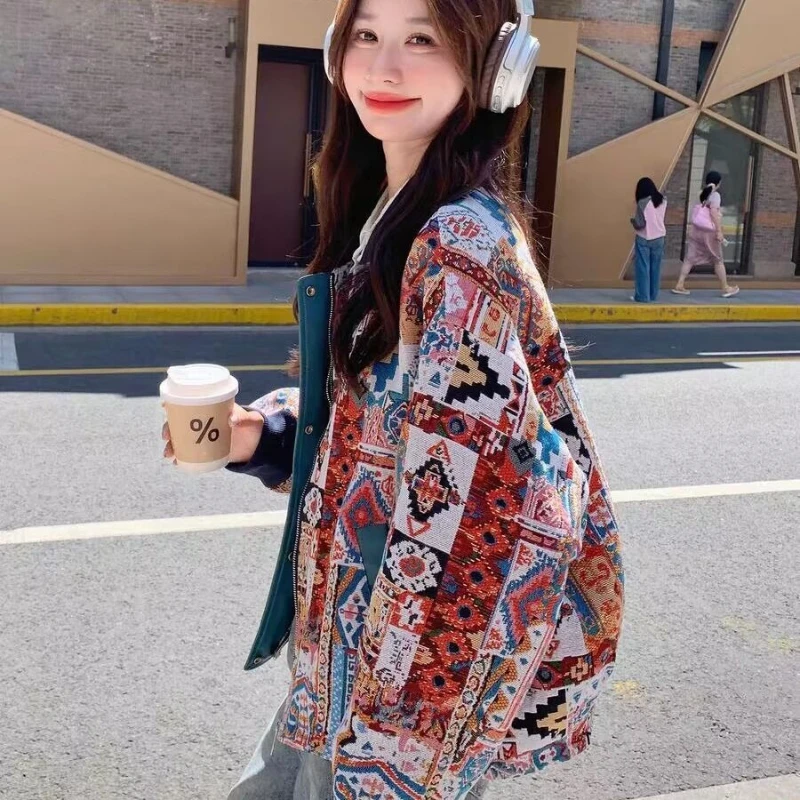 ​Women's Vintage Baseball Jacket 2025 Autumn Retro Embroidered Panel Loose Youthful Coat​