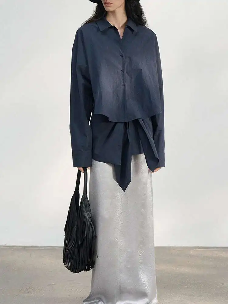 KWTX Fashion Designer Bandage Gathered Waist Shirts For Women Lapel Single Breasted Fit Female Blouses Fashion Tops 2025 New