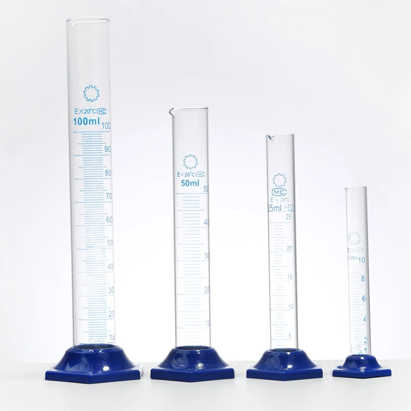 

Glass measuring cylinder 10/25/50/100/250/500/1000ml plastic base with scale for chemical experiments