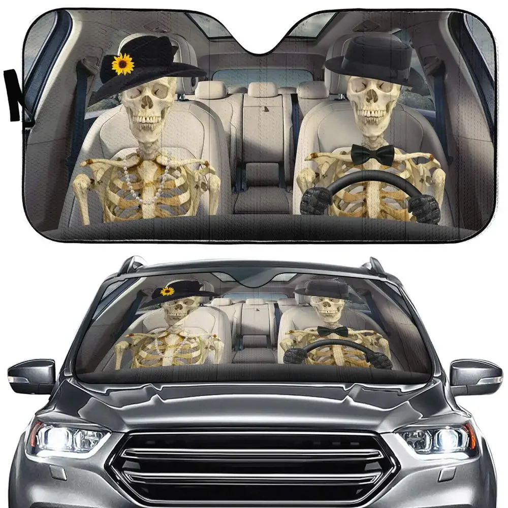 

Couple Skeleton Car Windshield Sunshade Horror Skull Front Window Sun Shade Sunshield SUV Trucks Vehiclev Van UV Rays Sun Heat R