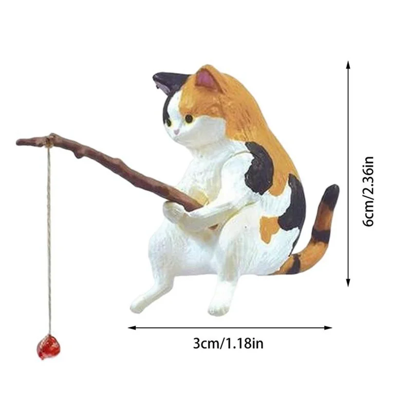 7 pçs gatos estatueta de pesca gatos escultura sentada pesca pequenos gatos bonitos ornamento de resina mobiliário decorativo alta qualidade