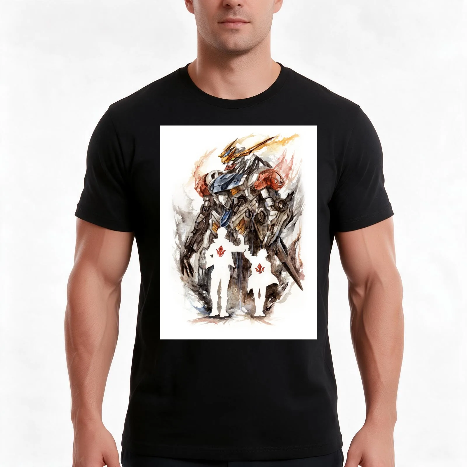 Iron Blooded Orphans T-Shirt, Summer Casual Cotton Tee, Oversized Streetwear Tops, Vintage Graphic Print, Loose Fit Short Sleeve