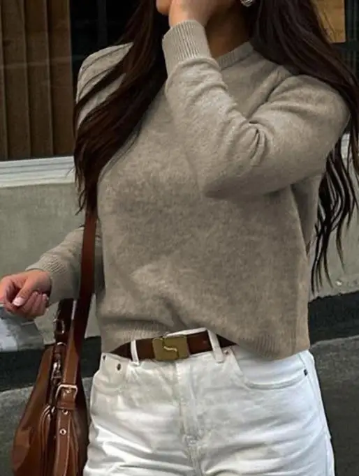 

Women's Casual Style Woolen Long Sleeved Base Sweater Autumn Winter Fashion Comfortable Fit Sweater