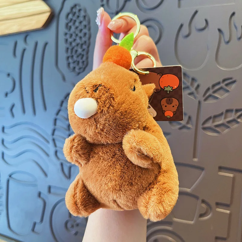 귀여운 만화 카피바라 펜던트 플러시 토이 인형 가방 장식 귀여운 카필라 키체인 꼬리 당기는 로프 회전 가능 장식품 자동차 펜던트
