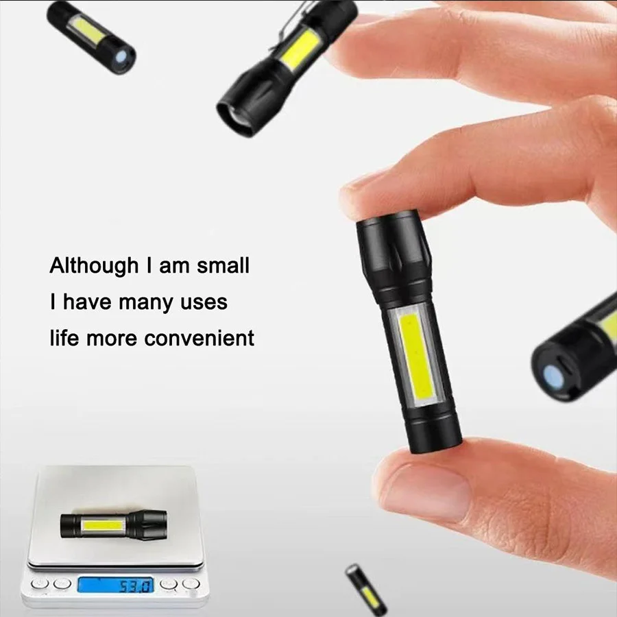 COB+XPE Mini LED Camping Flashlight Portable USB Rechargeable Torch Outdoor Zoomable Light Tactical Lantern Lamp with Pen Clip