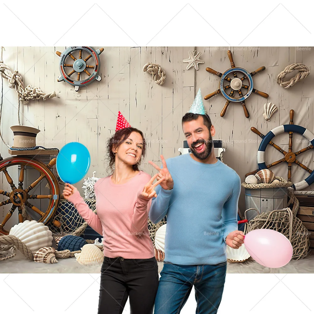 Beenle Marine Lighthouse Sailboat Background Baby Shower Decor Portrait Wood Board Rail Seaman Cake Smash Photography Backdrop