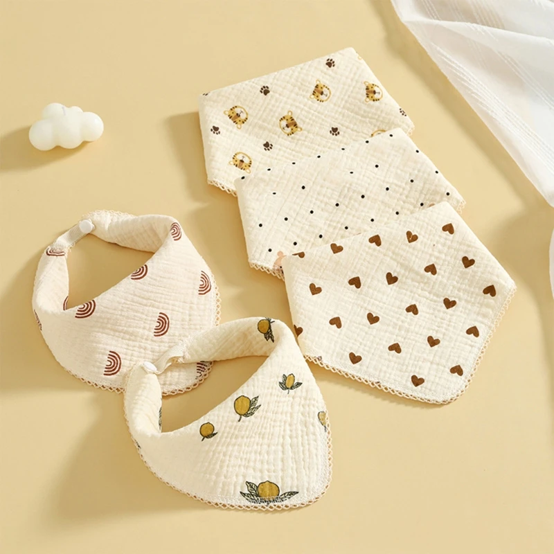 1pc Cotton Gauze Baby Bib Handkerchief Soft Cartoon Square Feeding Burp Cloths Newborn Saliva Towel Bandana Facecloth