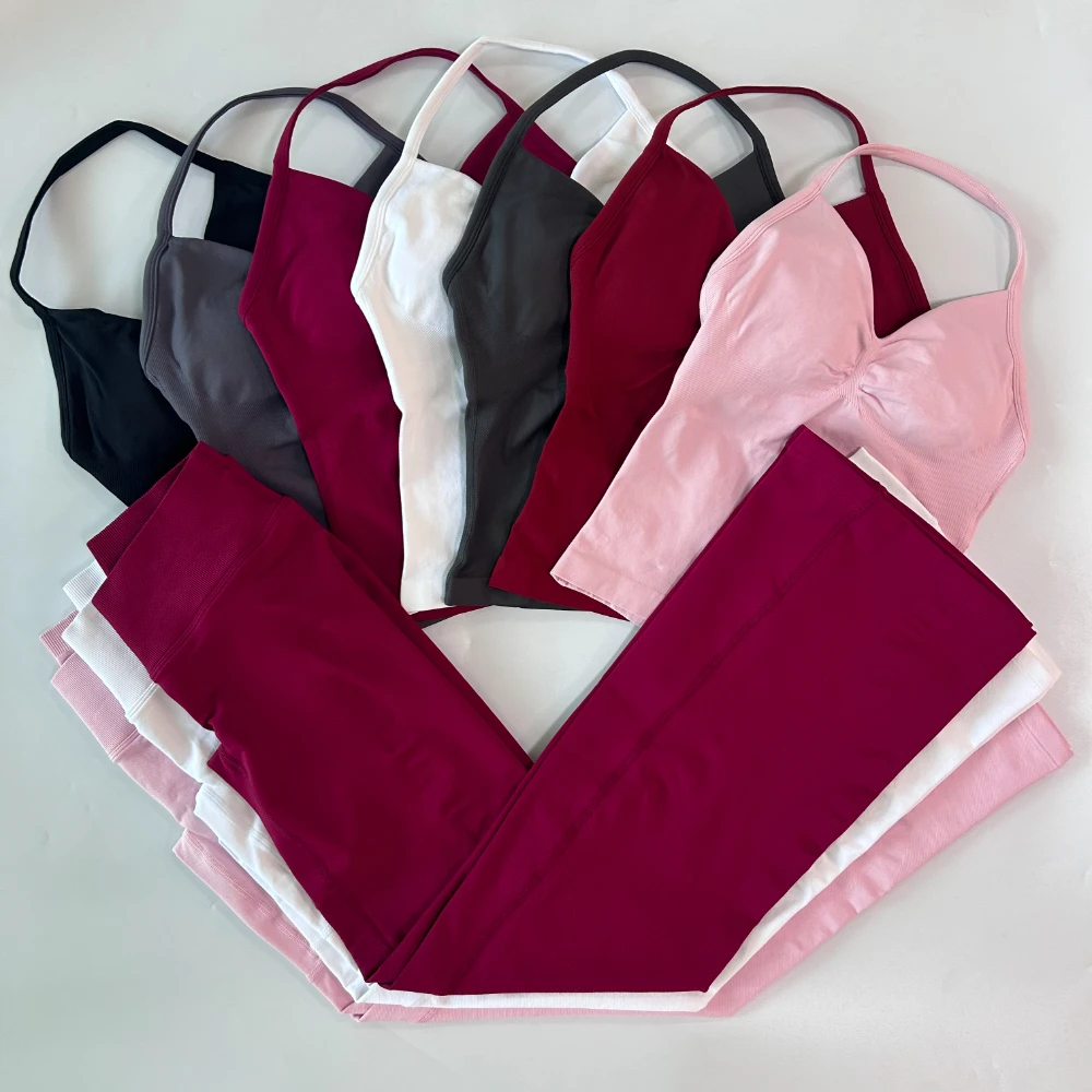 2-teilige Sets Damen-Outfits Tanktops Ausgestellte Leggings Schlaghosen Trainingsanzüge Fitnesskleidung Workout-Set Gym-Anzug Activewear – Detail 11