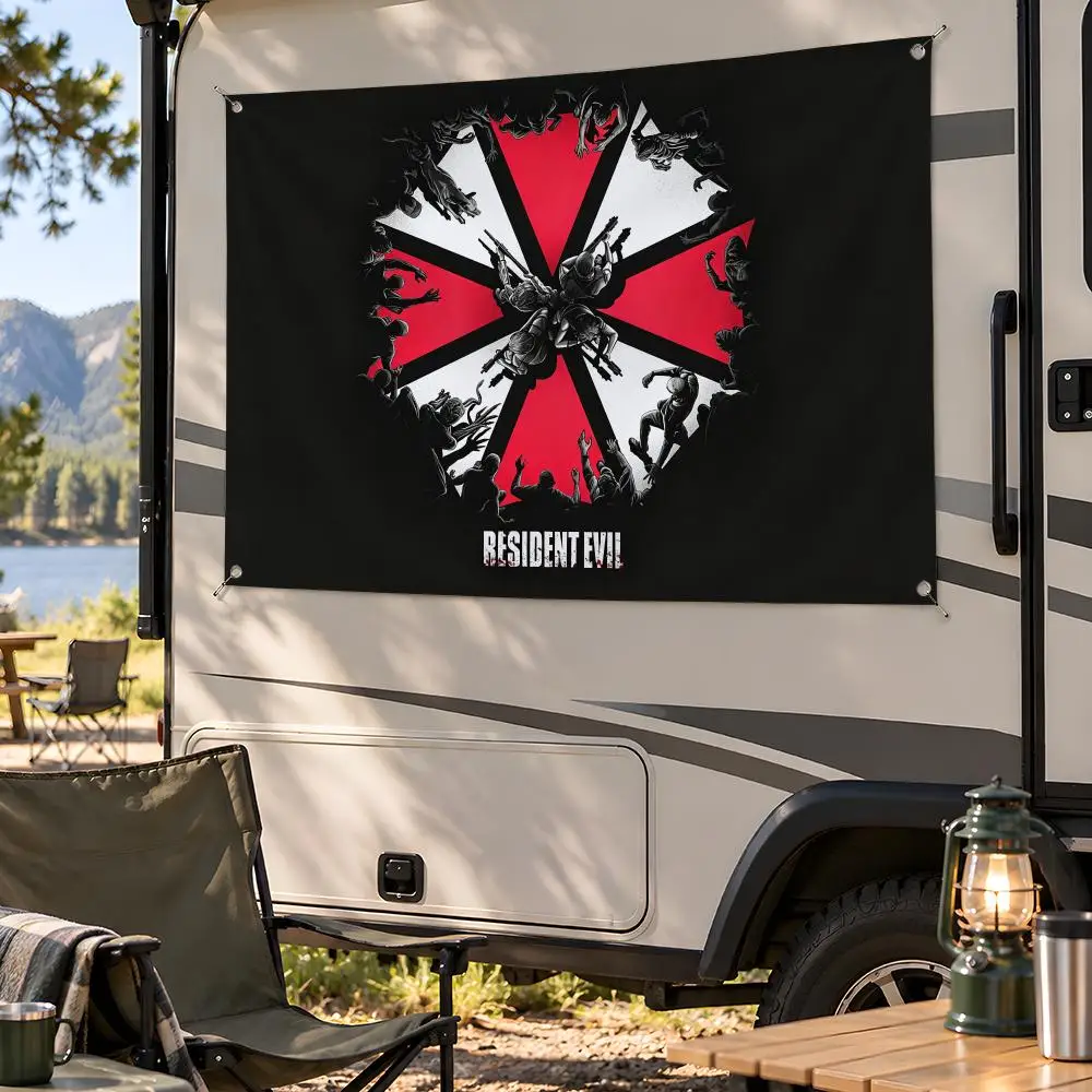Game Survival Horror Resident Evil Flags Fan Flag Banner Wall Hanging Outdoor Yard Camping Dorm Garage Party Home Decor Gift